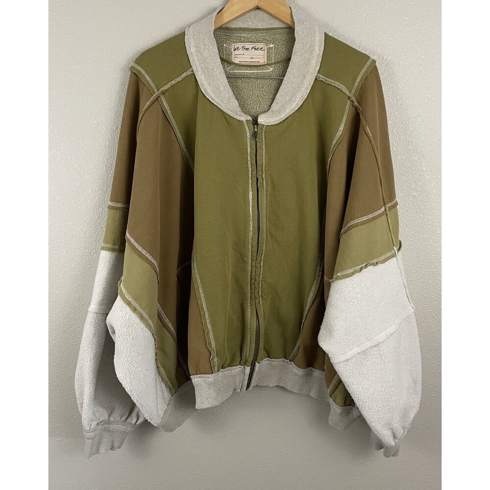 We The Free Womens XL Starburst Bomber Sweatshirt Oversized Patchwork Grunge